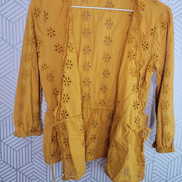 Madewell Scalloped Eyelet Wrap Top Marigold Yellow - Picture 6 of 9